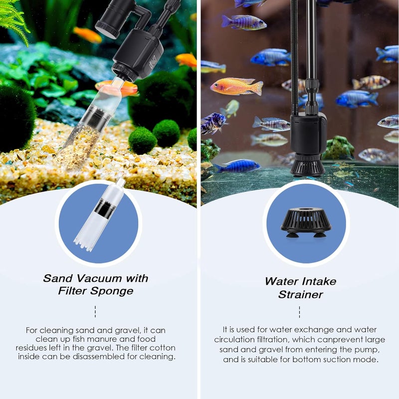 AQQA Electric Aquarium Gravel Cleaner, 6 in 1 Automatic Fish Tank Cleaning Tools Gravel Vacuum for Aquarium, Suitable for Change Water Wash Sand Water Filter and Water Circulation (320GPH, 20W) - Image 2